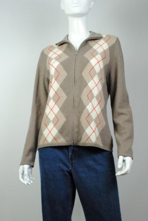 new cashmere by charter club womens full zip brown sweater l